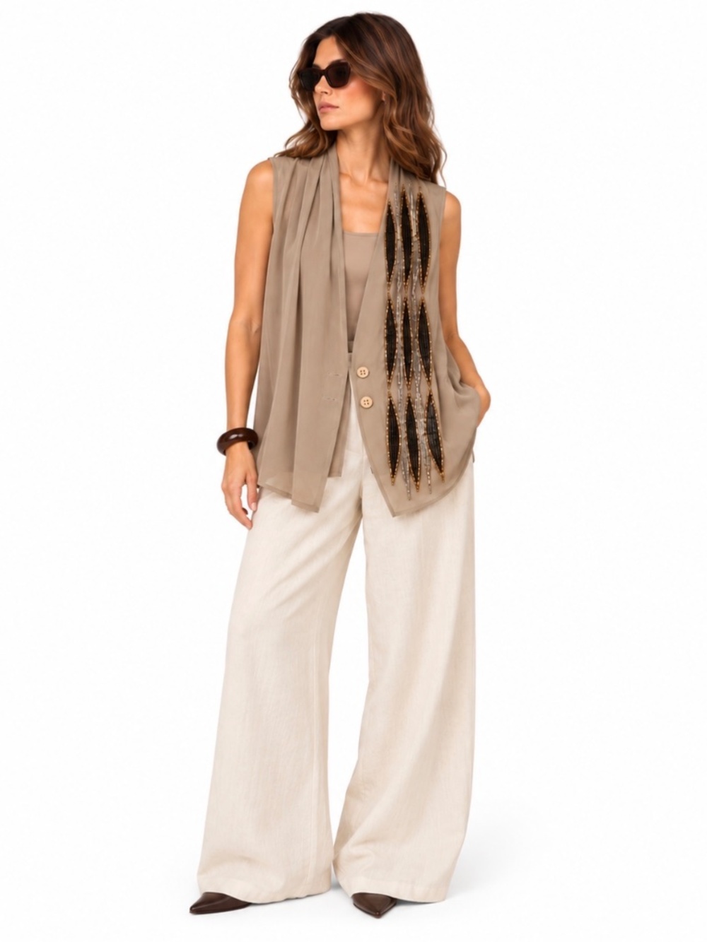 By Malene Birger 100% Silk Embellished Draped Vest Size 42